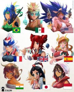 Countries represented by characters by Artist A2T-Will-Draw